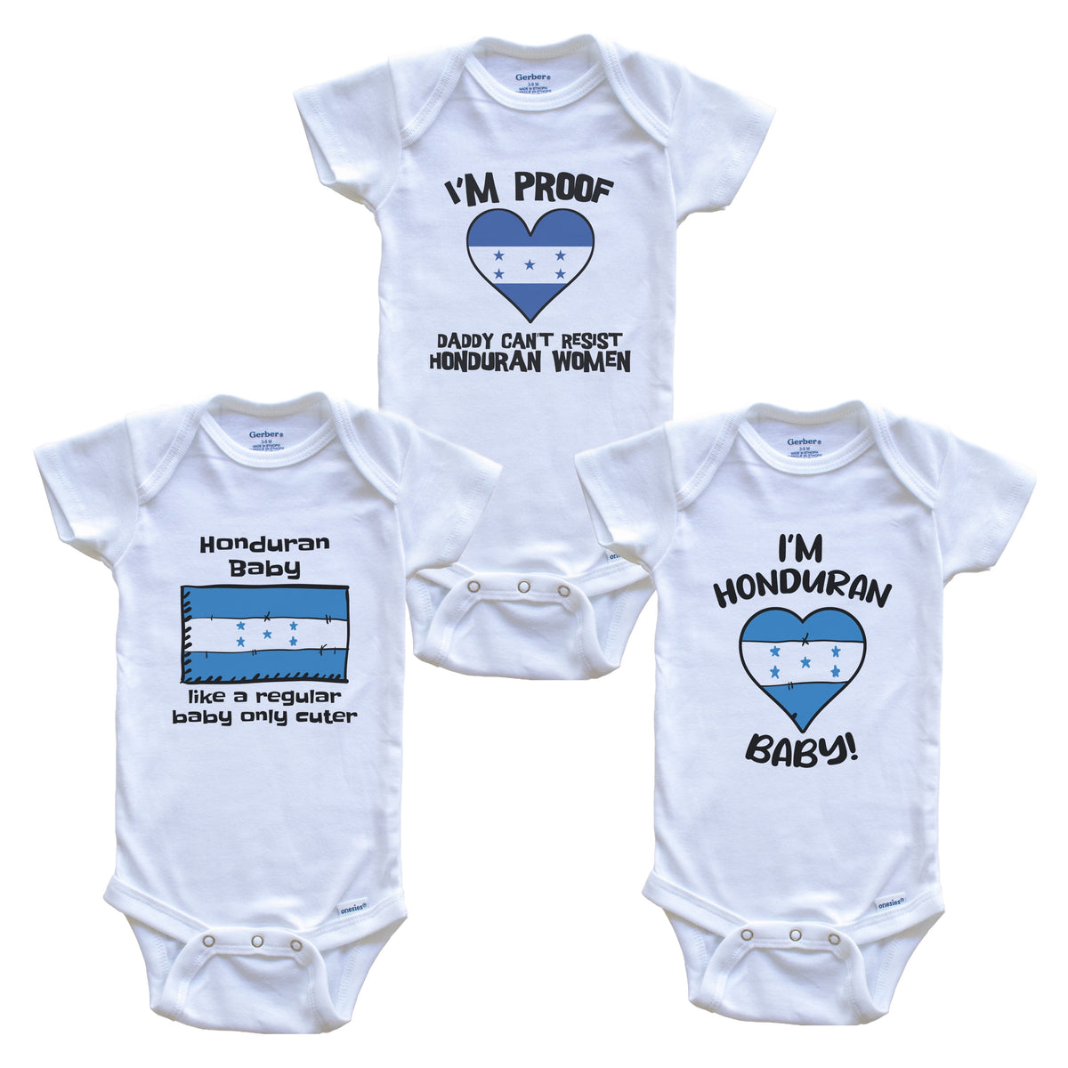 Mom is Honduran Baby Bodysuits Funny Honduras Flag 3 Piece Gift Set