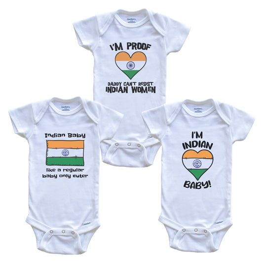 Mom is Indian Baby Bodysuits Funny India Flag 3 Piece Gift Set