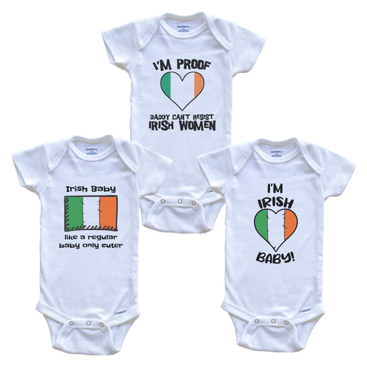 Mom is Irish Baby Bodysuits Funny Ireland Flag 3 Piece Gift Set