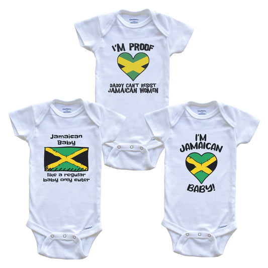 Mom is Jamaican Baby Bodysuits Funny Jamaica Flag 3 Piece Gift Set