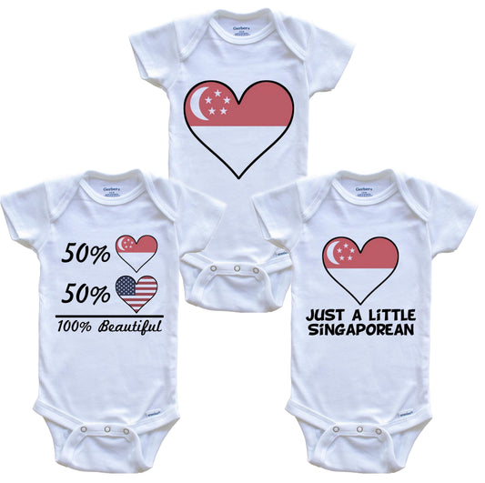 Singaporean American Heart Flag Baby Bodysuit Bundle (3 Piece Set)