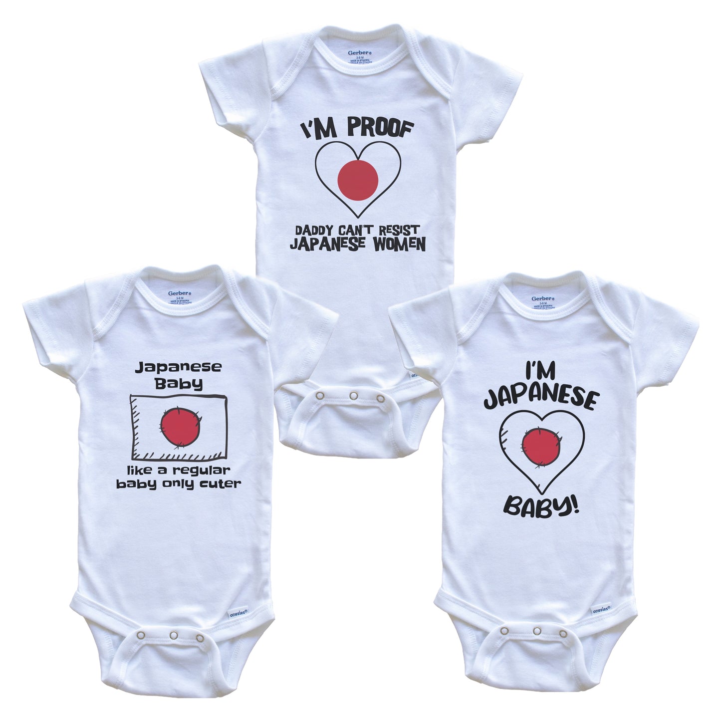 Mom is Japanese Baby Bodysuits Funny Japan Flag 3 Piece Gift Set