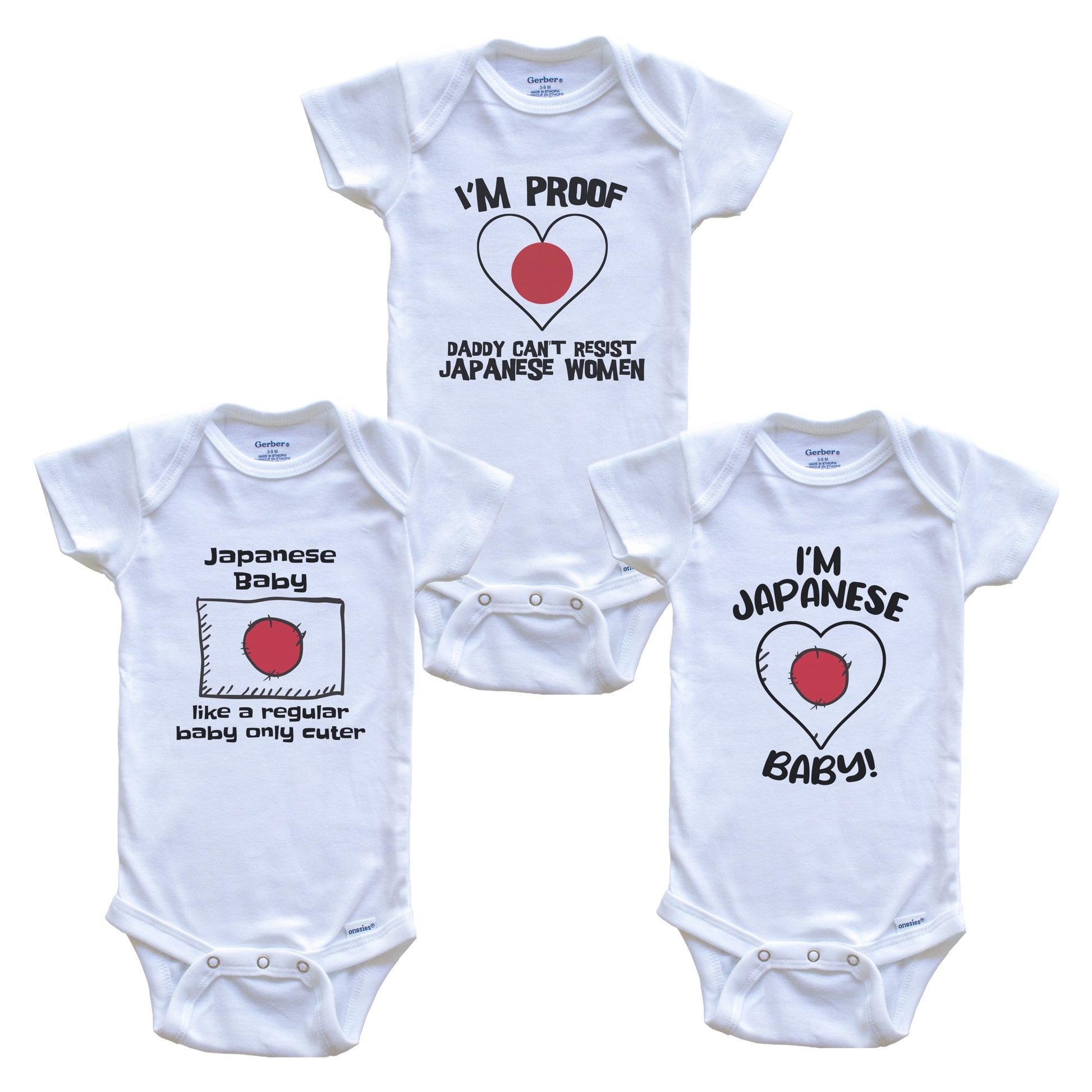 Mom is Japanese Baby Bodysuits Funny Japan Flag 3 Piece Gift Set