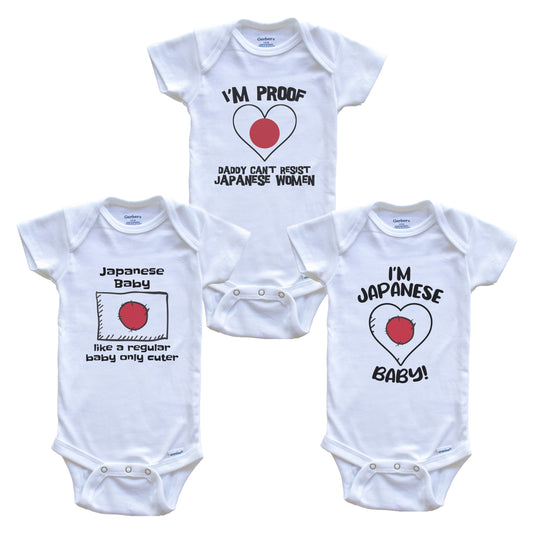 Mom is Japanese Baby Bodysuits Funny Japan Flag 3 Piece Gift Set