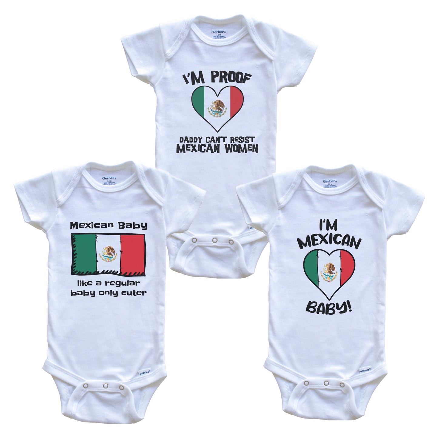 Mom is Mexican Baby Bodysuits Funny Mexico Flag 3 Piece Gift Set