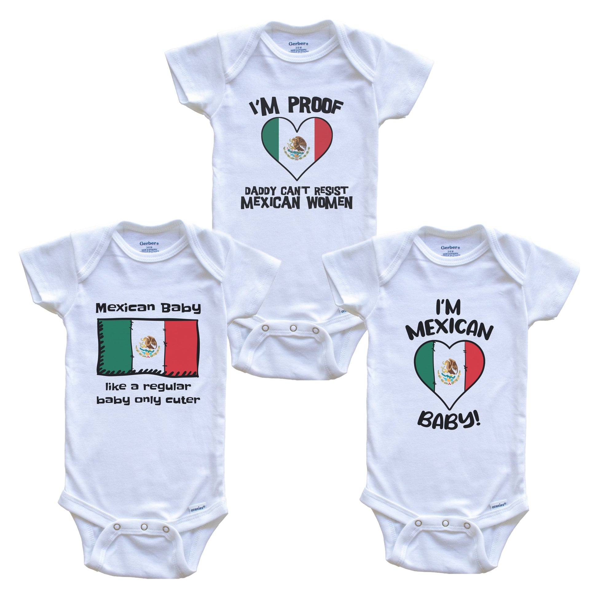 Mom is Mexican Baby Bodysuits Funny Mexico Flag 3 Piece Gift Set