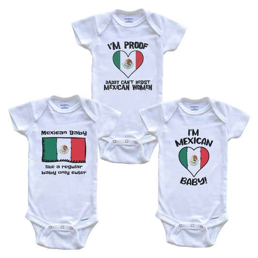 Mom is Mexican Baby Bodysuits Funny Mexico Flag 3 Piece Gift Set
