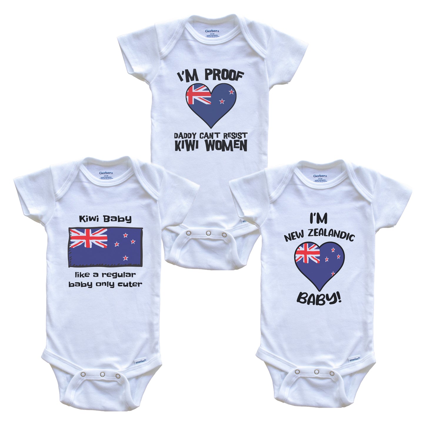 Mom is Kiwi Baby Bodysuits Funny New Zealand Flag 3 Piece Gift Set