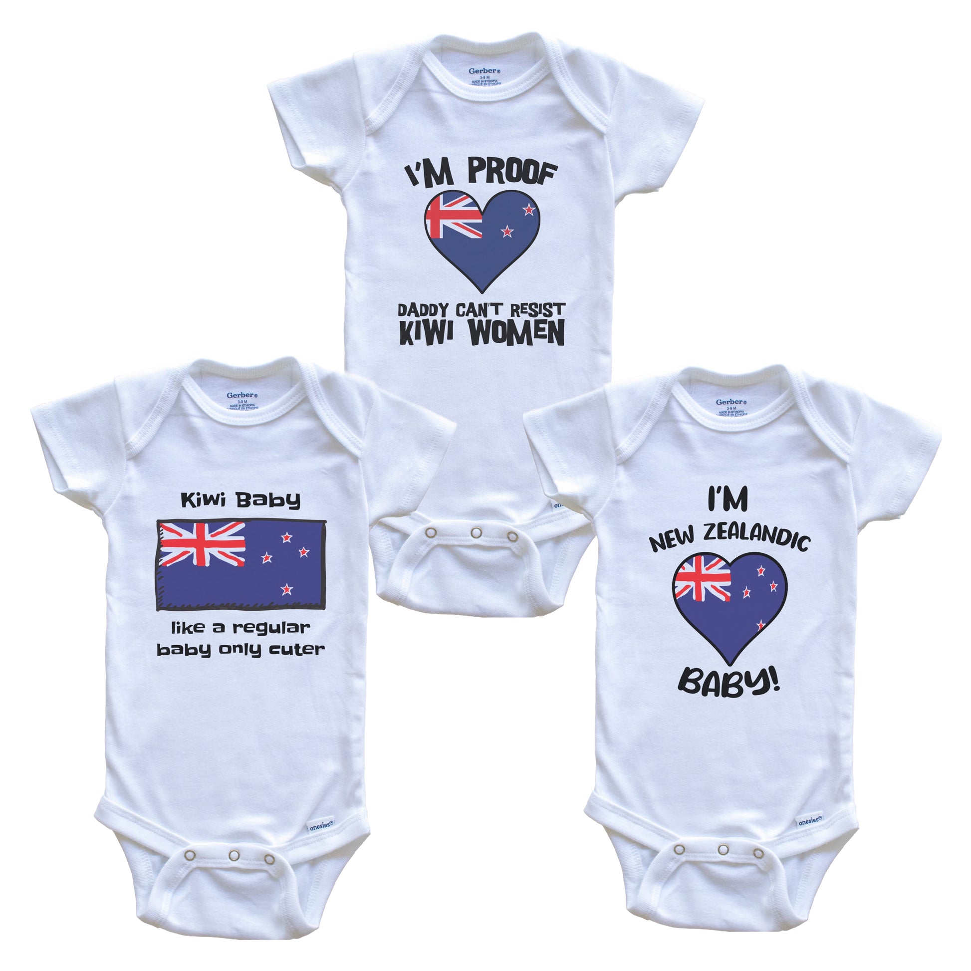 Mom is Kiwi Baby Bodysuits Funny New Zealand Flag 3 Piece Gift Set