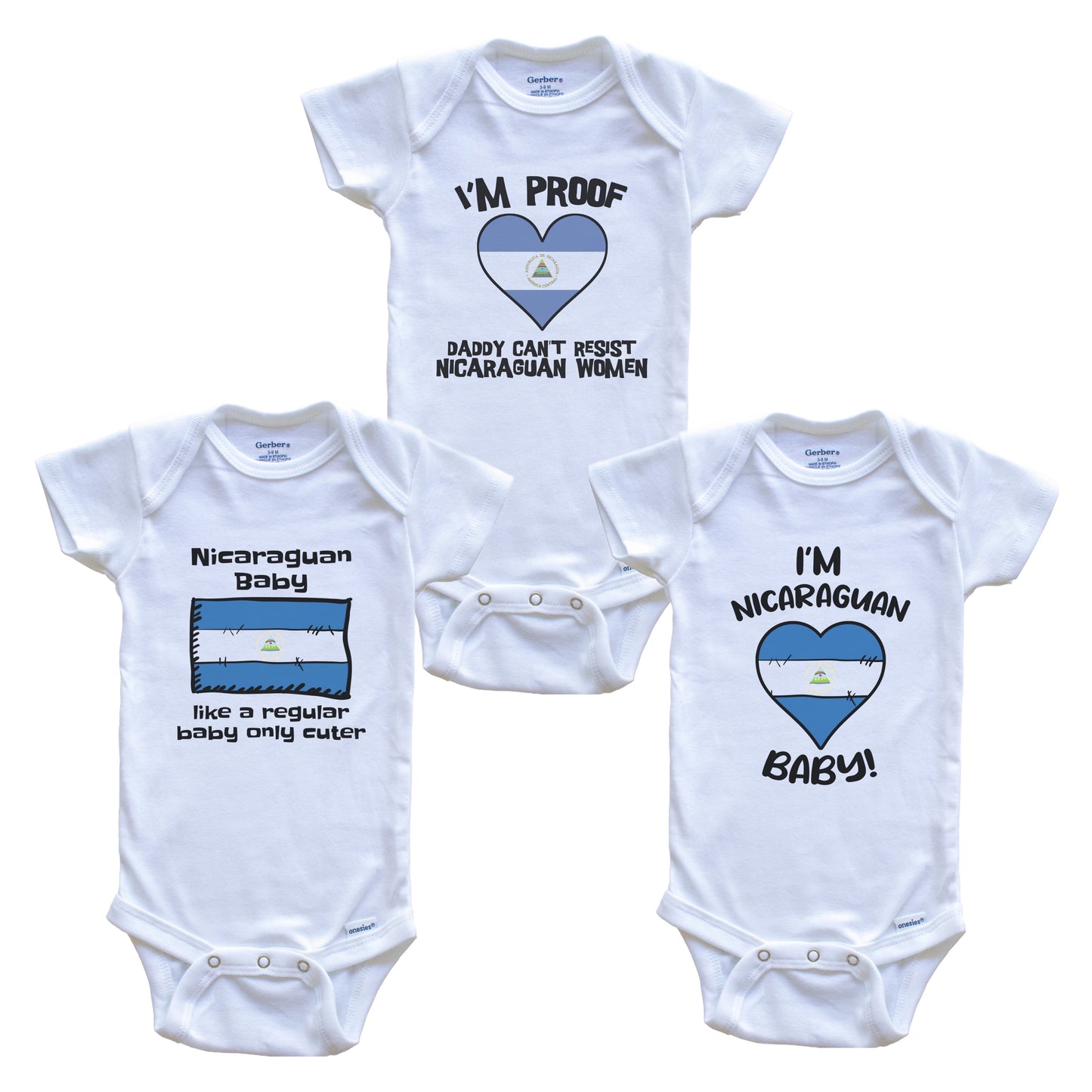 Mom is Nicaraguan Baby Bodysuits Funny Nicaragua Flag 3 Piece Gift Set