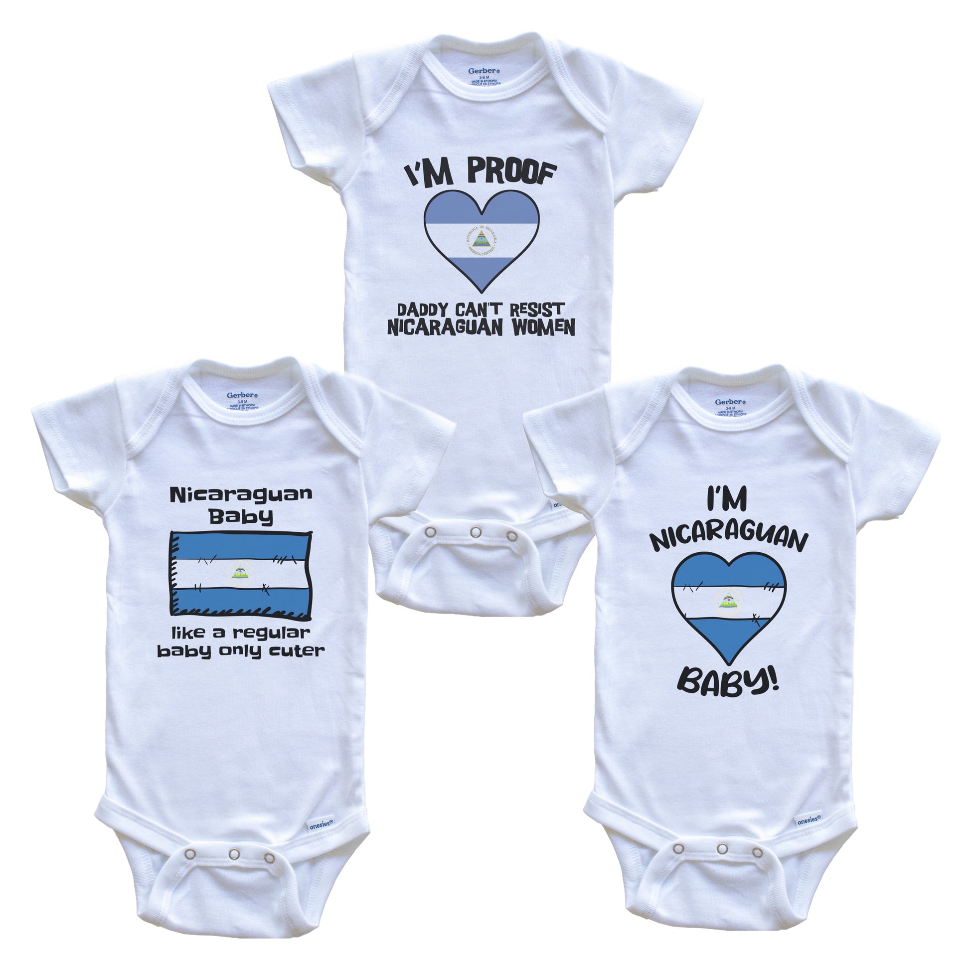 Mom is Nicaraguan Baby Bodysuits Funny Nicaragua Flag 3 Piece Gift Set