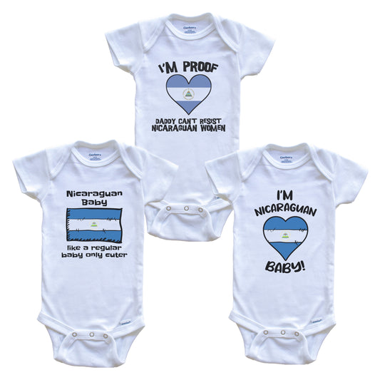 Mom is Nicaraguan Baby Bodysuits Funny Nicaragua Flag 3 Piece Gift Set
