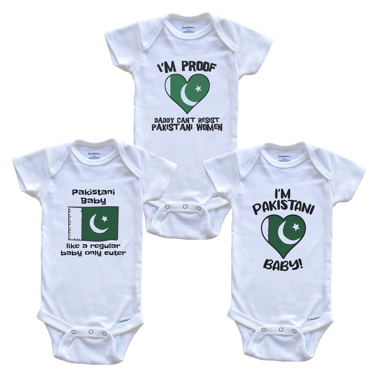 Mom is Pakistani Baby Bodysuits Funny Pakistan Flag 3 Piece Gift Set