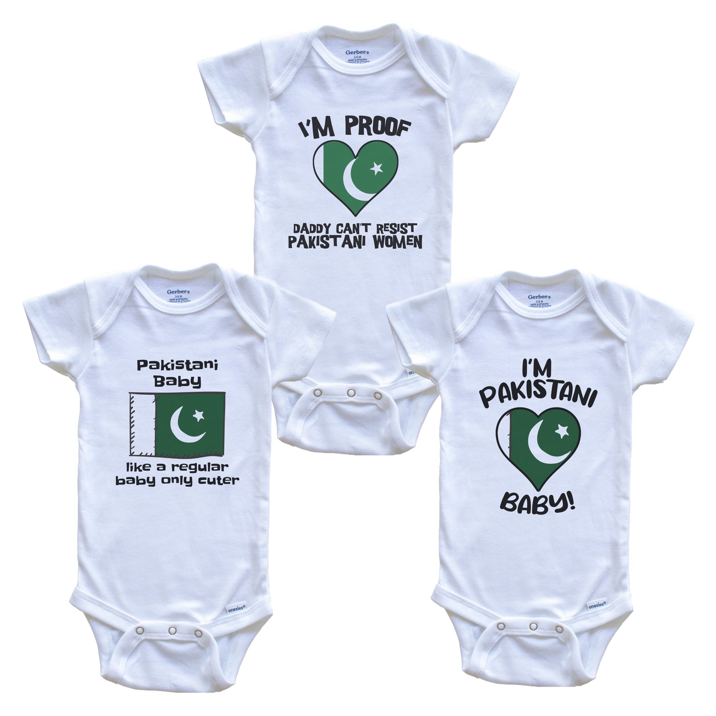 Mom is Pakistani Baby Bodysuits Funny Pakistan Flag 3 Piece Gift Set