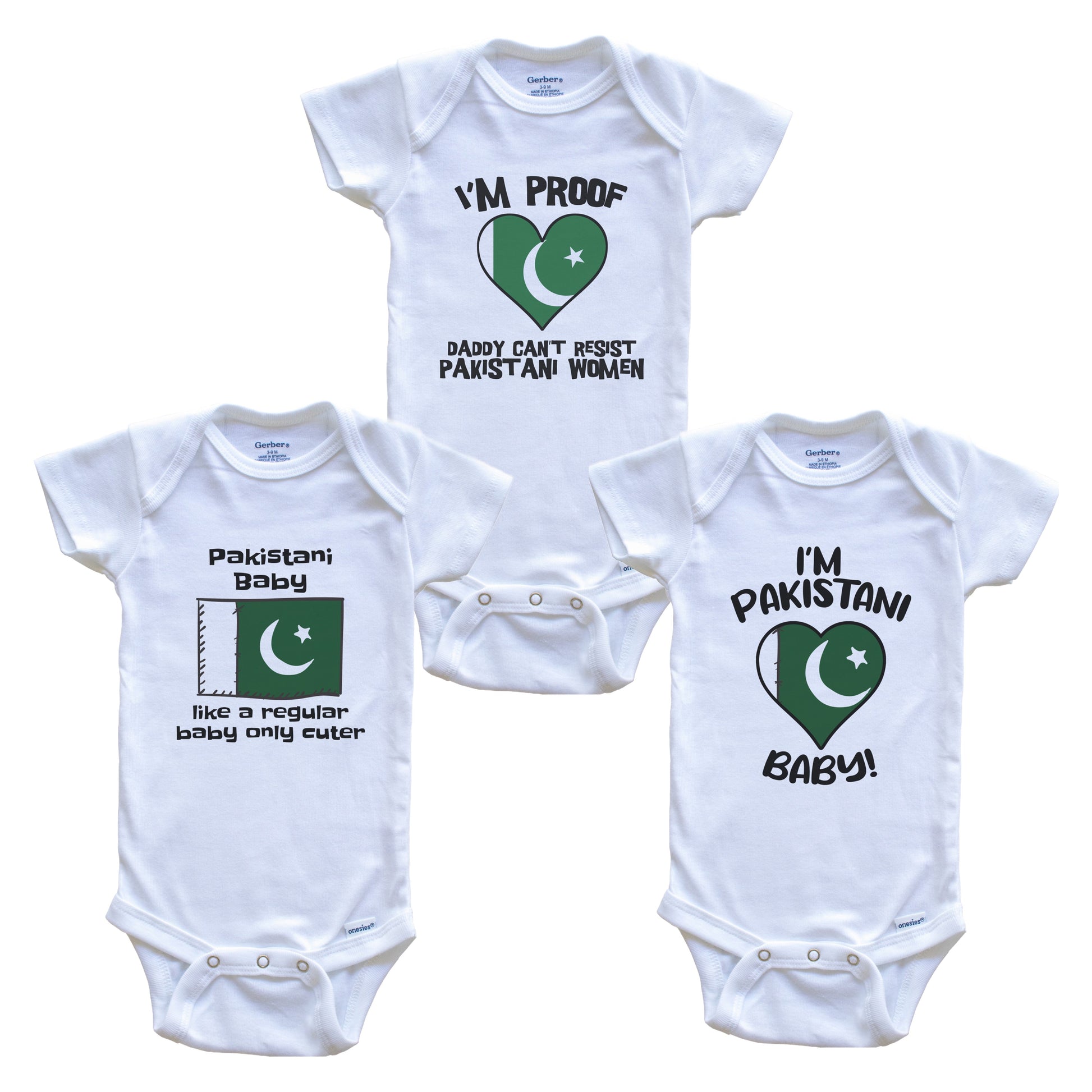 Mom is Pakistani Baby Bodysuits Funny Pakistan Flag 3 Piece Gift Set