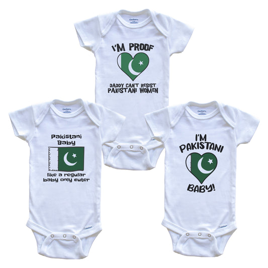Mom is Pakistani Baby Bodysuits Funny Pakistan Flag 3 Piece Gift Set