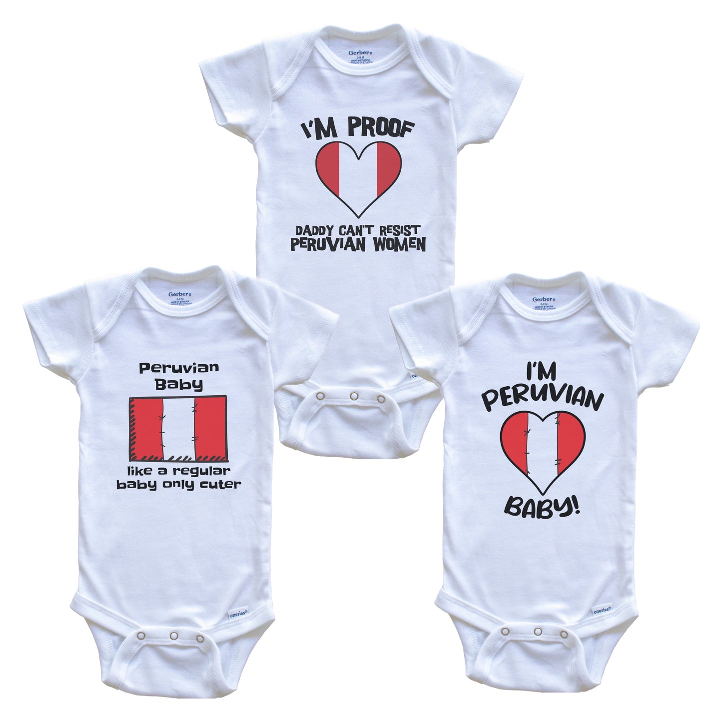Mom is Peruvian Baby Bodysuits Funny Peru Flag 3 Piece Gift Set