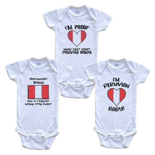 Mom is Peruvian Baby Bodysuits Funny Peru Flag 3 Piece Gift Set