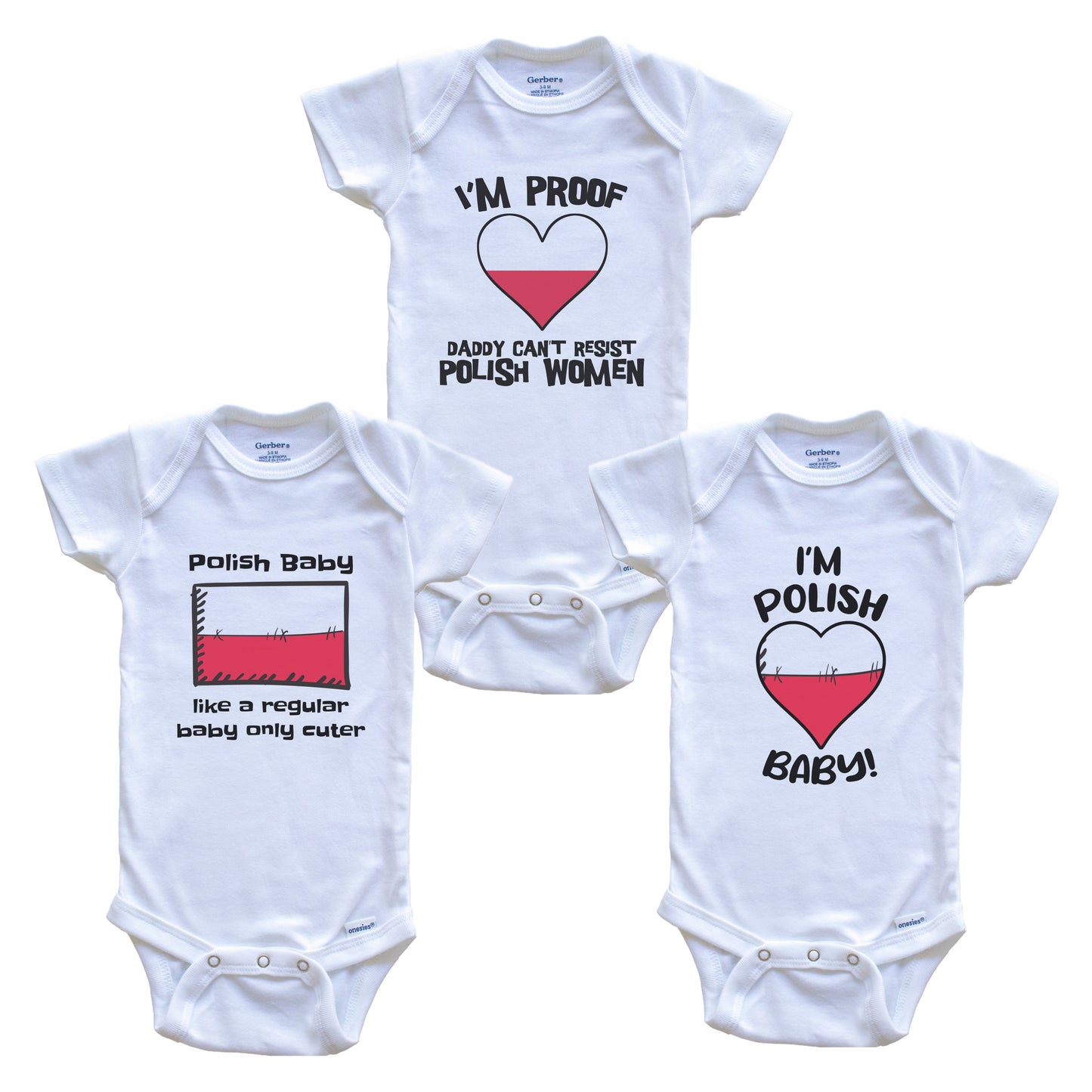 Mom is Polish Baby Bodysuits Funny Poland Flag 3 Piece Gift Set