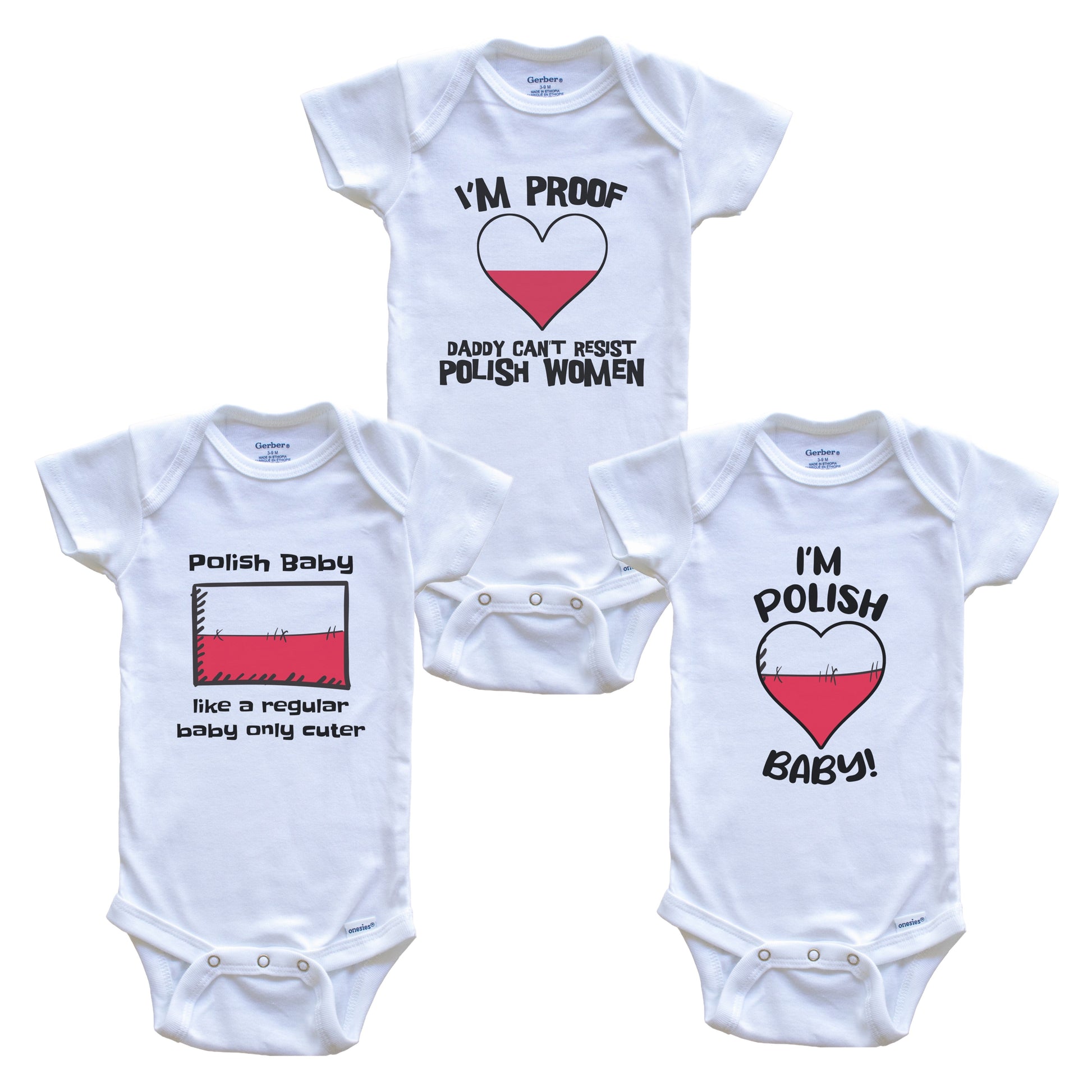 Mom is Polish Baby Bodysuits Funny Poland Flag 3 Piece Gift Set