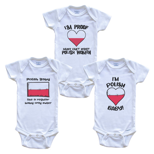Mom is Polish Baby Bodysuits Funny Poland Flag 3 Piece Gift Set