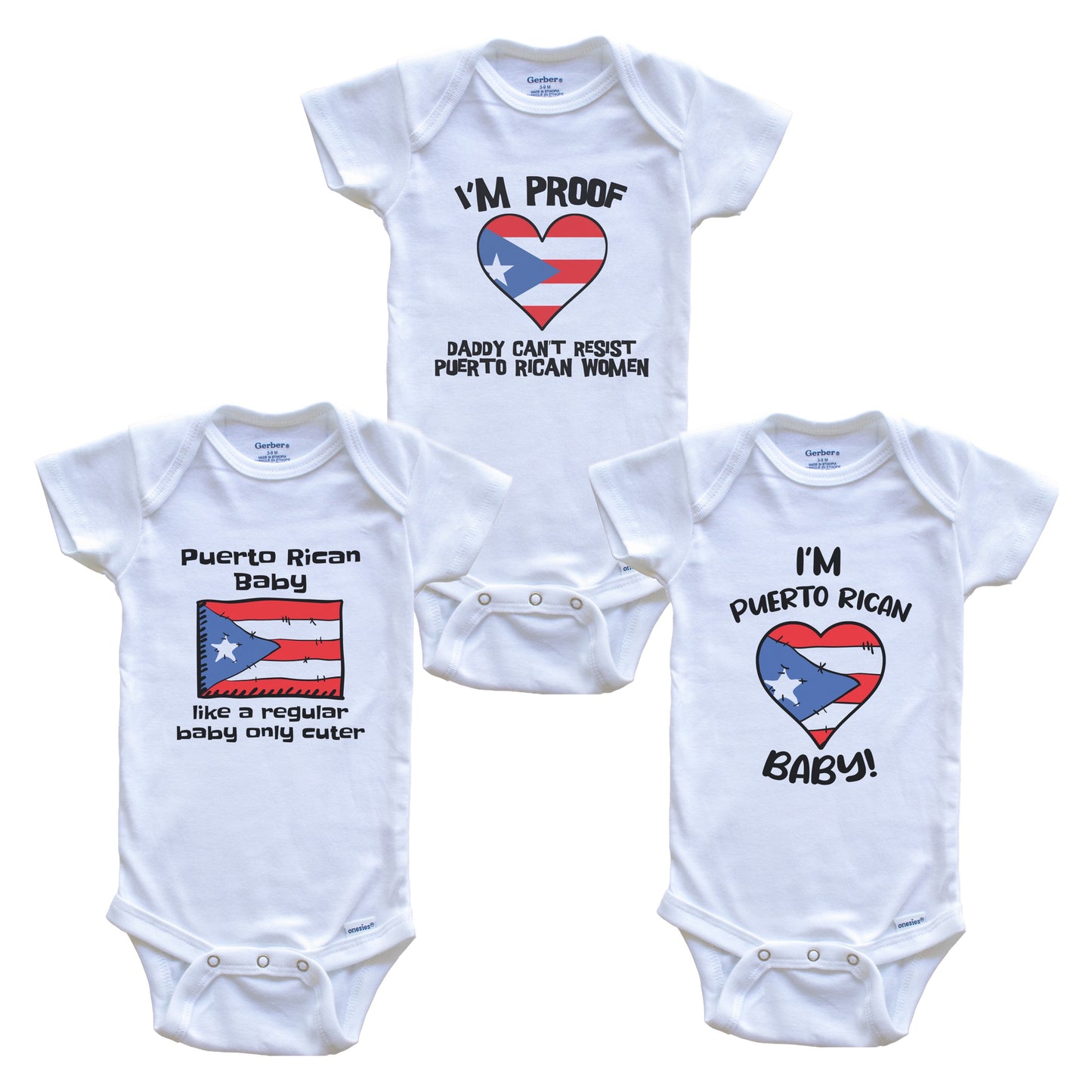 Mom is Puerto Rican Baby Bodysuits Funny Puerto Rico Flag 3 Piece Gift Set
