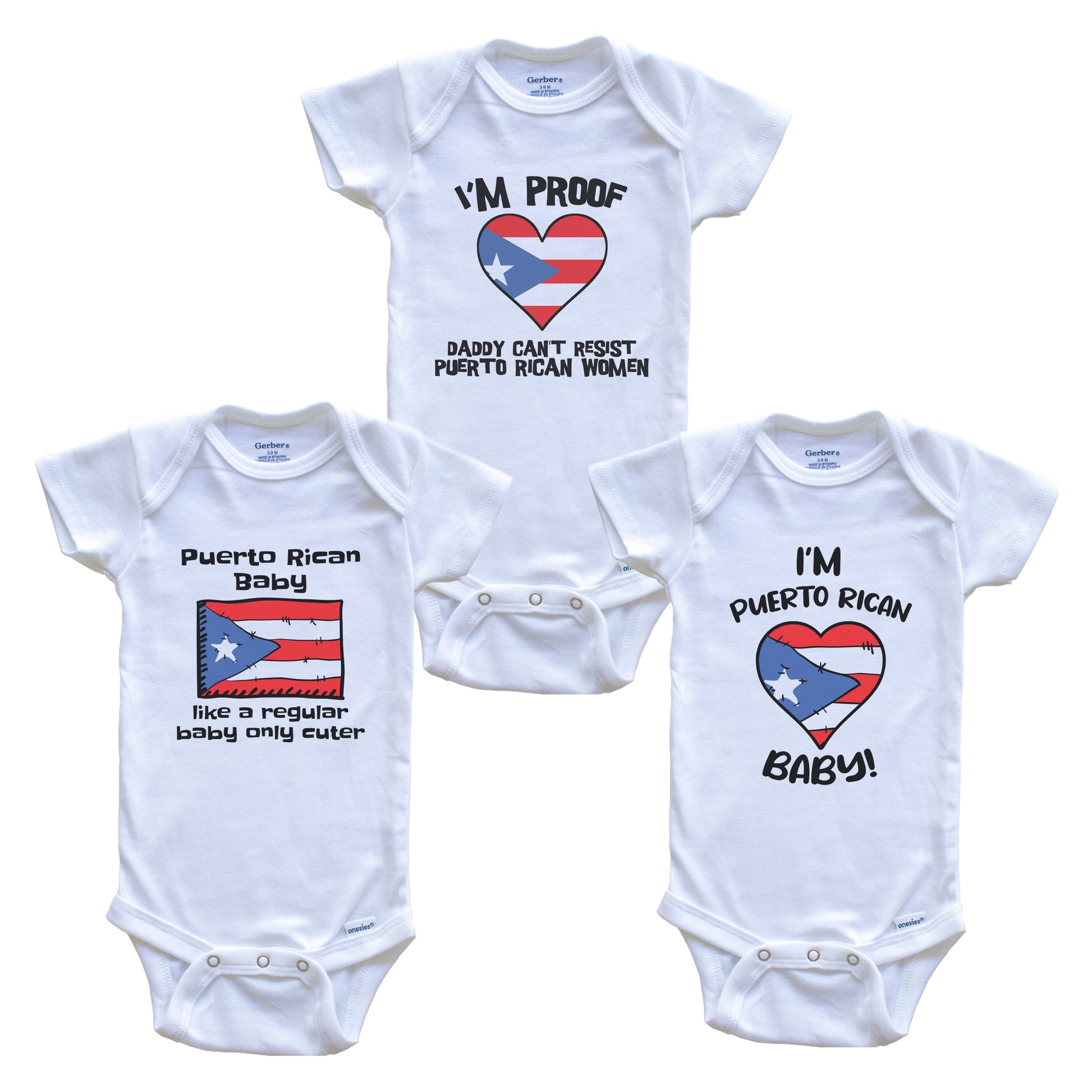 Mom is Puerto Rican Baby Bodysuits Funny Puerto Rico Flag 3 Piece Gift Set