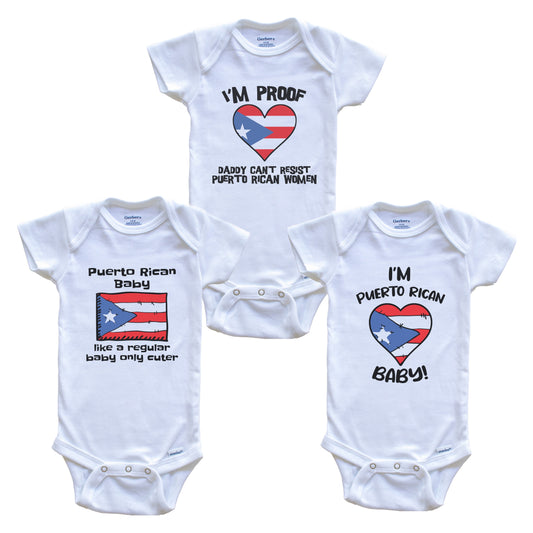 Mom is Puerto Rican Baby Bodysuits Funny Puerto Rico Flag 3 Piece Gift Set