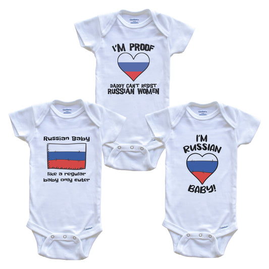 Mom is Russian Baby Bodysuits Funny Russia Flag 3 Piece Gift Set