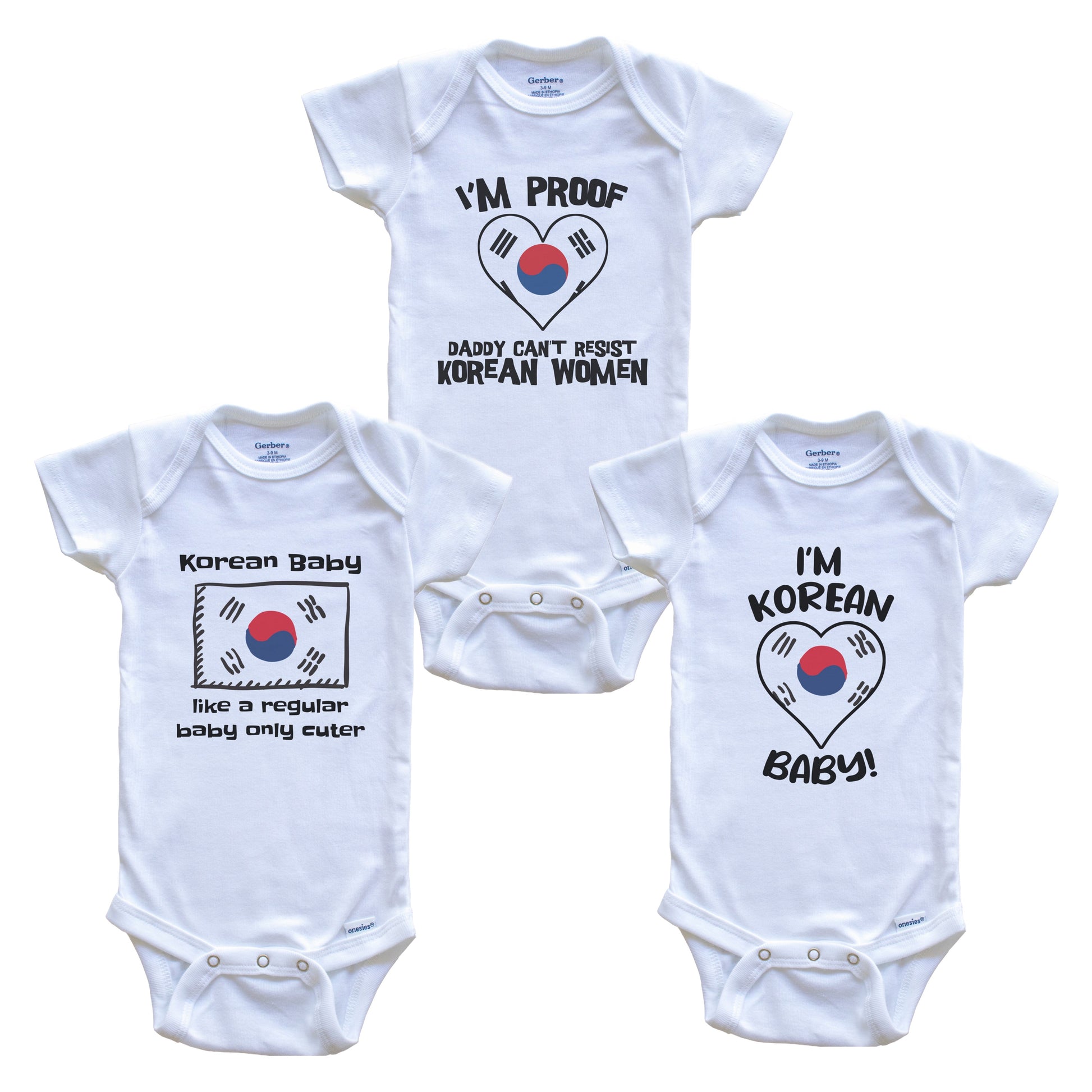 Mom is Korean Baby Bodysuits Funny South Korea Flag 3 Piece Gift Set