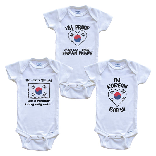 Mom is Korean Baby Bodysuits Funny South Korea Flag 3 Piece Gift Set
