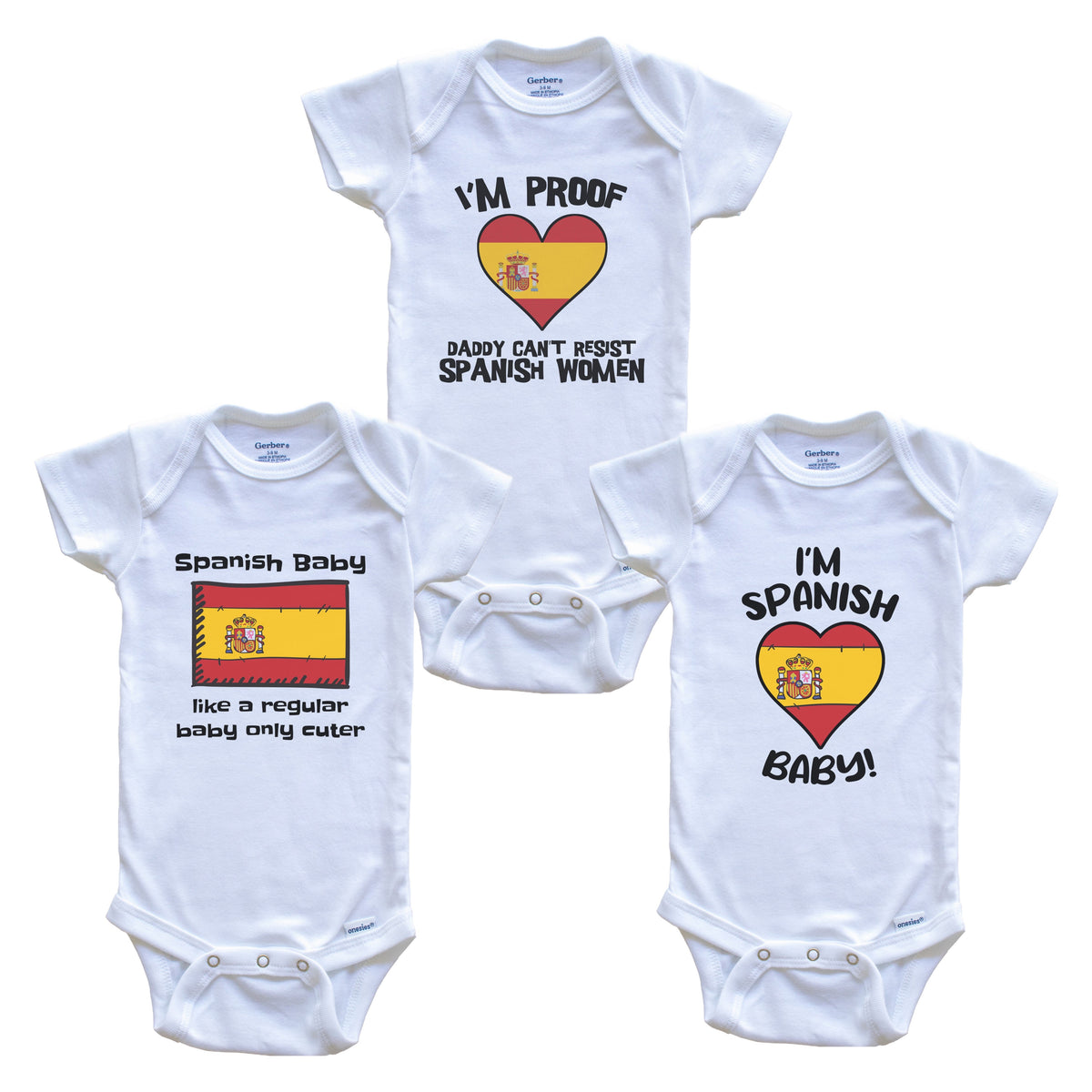 Mom is Spanish Baby Bodysuits Funny Spain Flag 3 Piece Gift Set