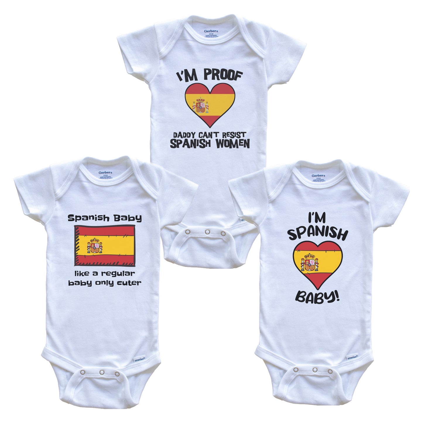 Mom is Spanish Baby Bodysuits Funny Spain Flag 3 Piece Gift Set
