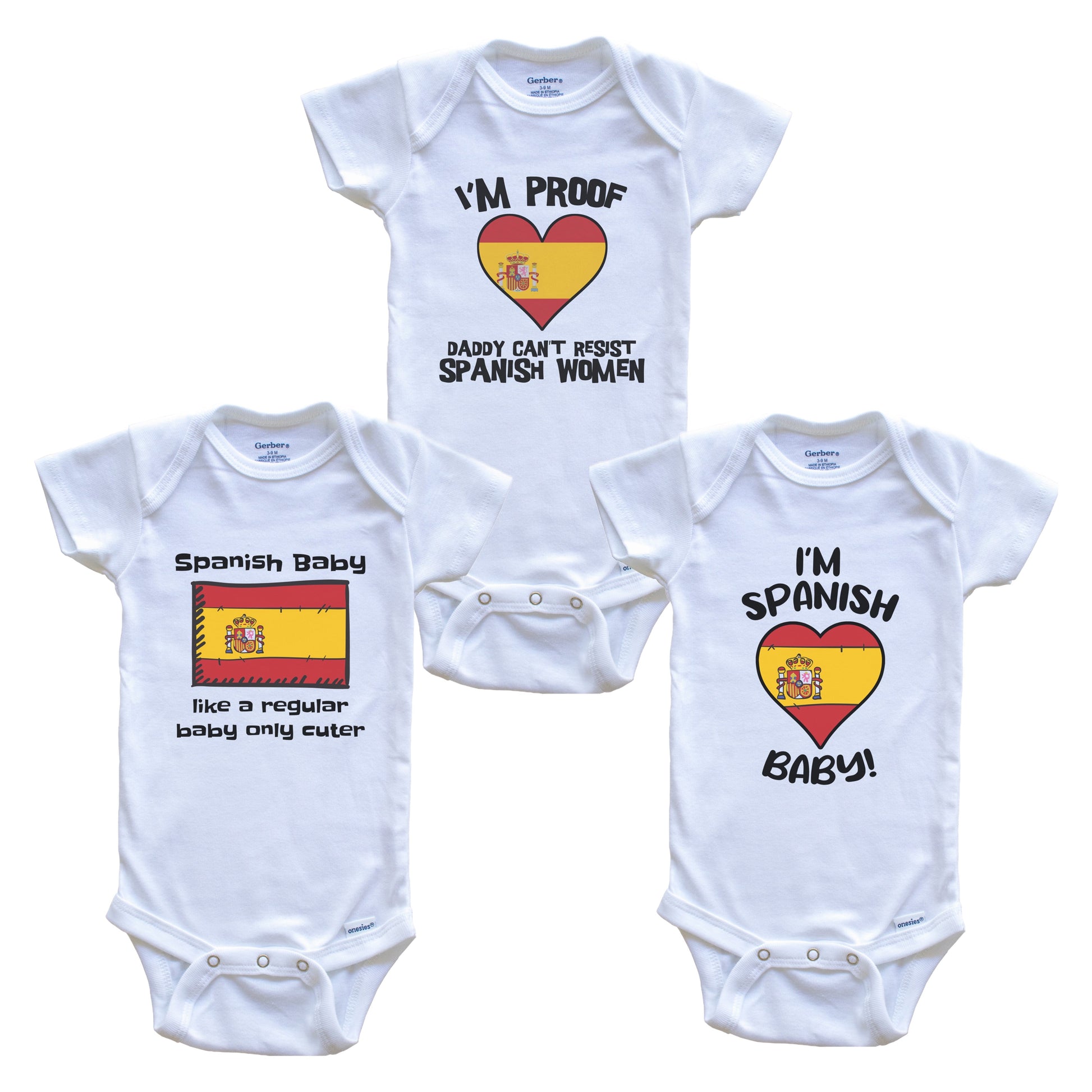 Mom is Spanish Baby Bodysuits Funny Spain Flag 3 Piece Gift Set