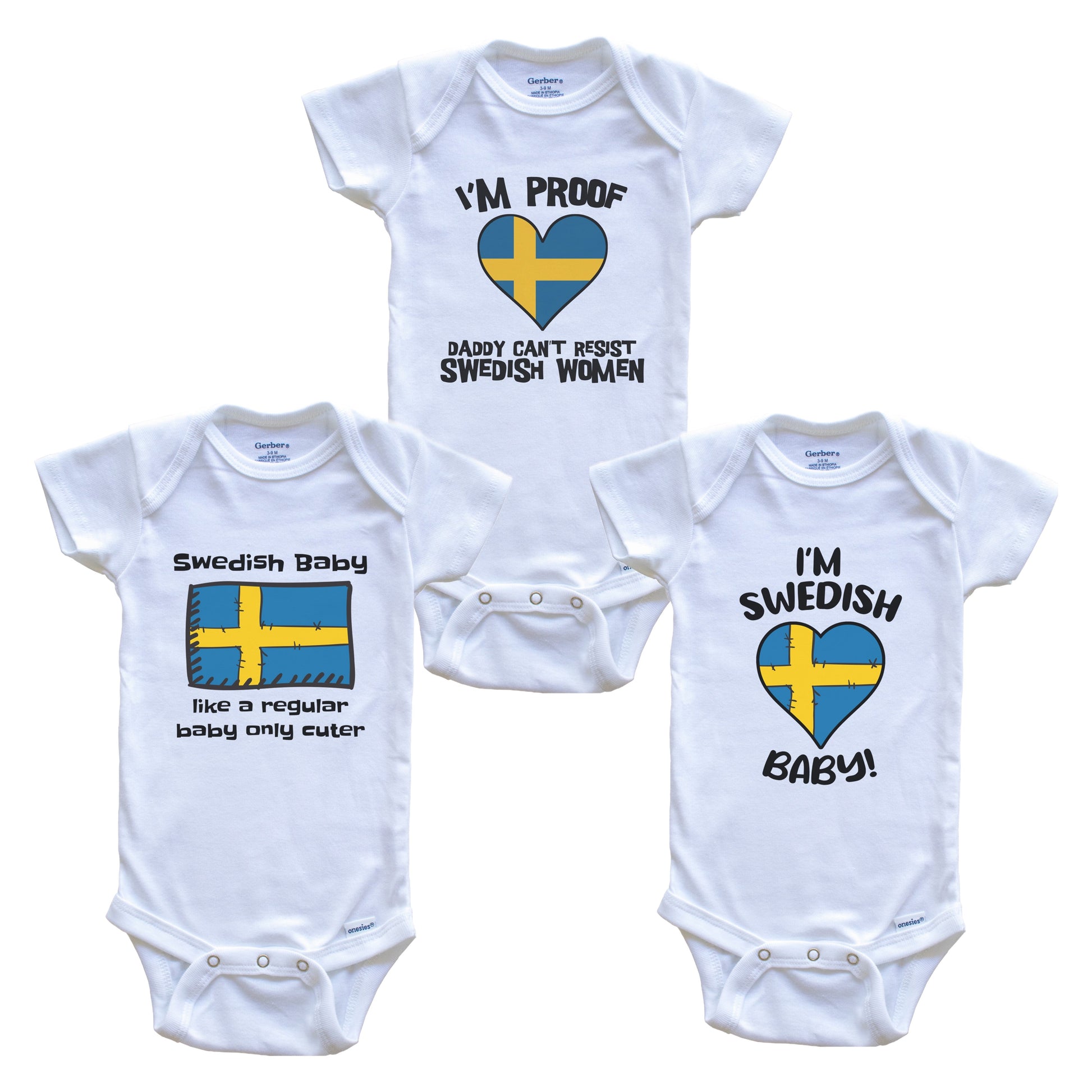 Mom is Swedish Baby Bodysuits Funny Sweden Flag 3 Piece Gift Set