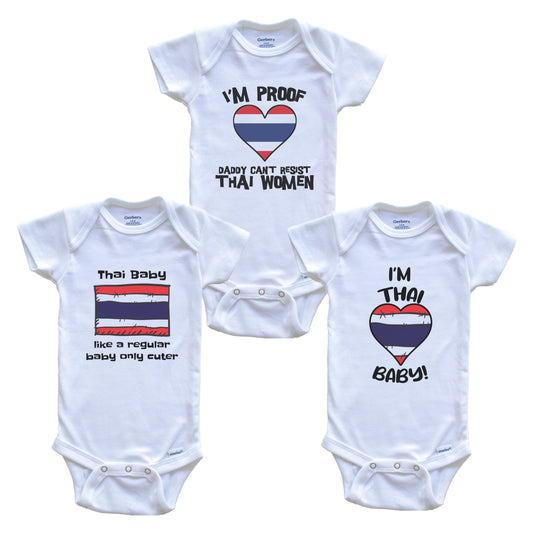 Mom is Thai Baby Bodysuits Funny Thailand Flag 3 Piece Gift Set