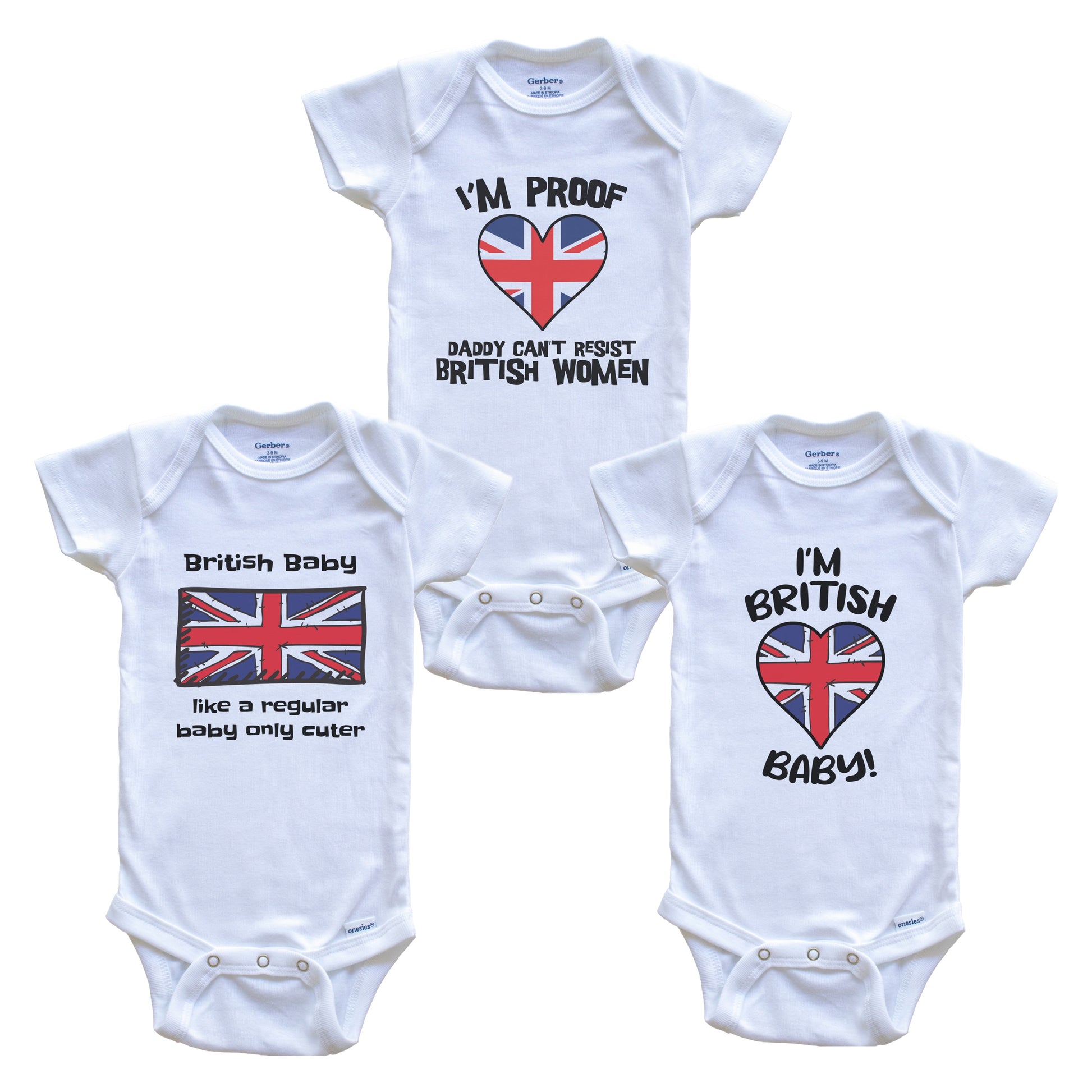 Mom is British Baby Bodysuits Funny United Kingdom Flag 3 Piece Gift Set