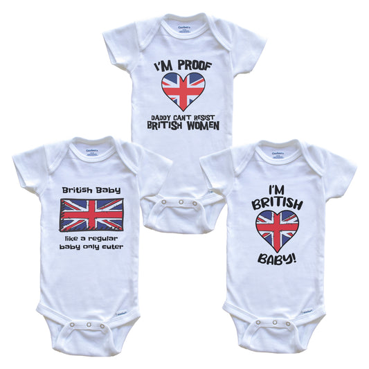 Mom is British Baby Bodysuits Funny United Kingdom Flag 3 Piece Gift Set