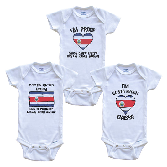 Mom is Costa Rican Baby Bodysuits Funny Costa Rica Flag 3 Piece Gift Set