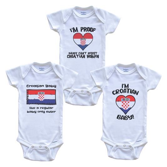 Mom is Croatian Baby Bodysuits Funny Croatia Flag 3 Piece Gift Set