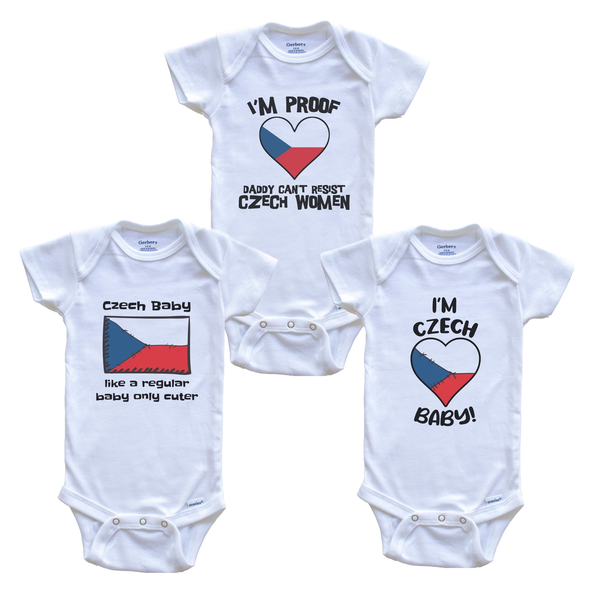 Mom is Czech Baby Bodysuits Funny Czech Republic Flag 3 Piece Gift Set
