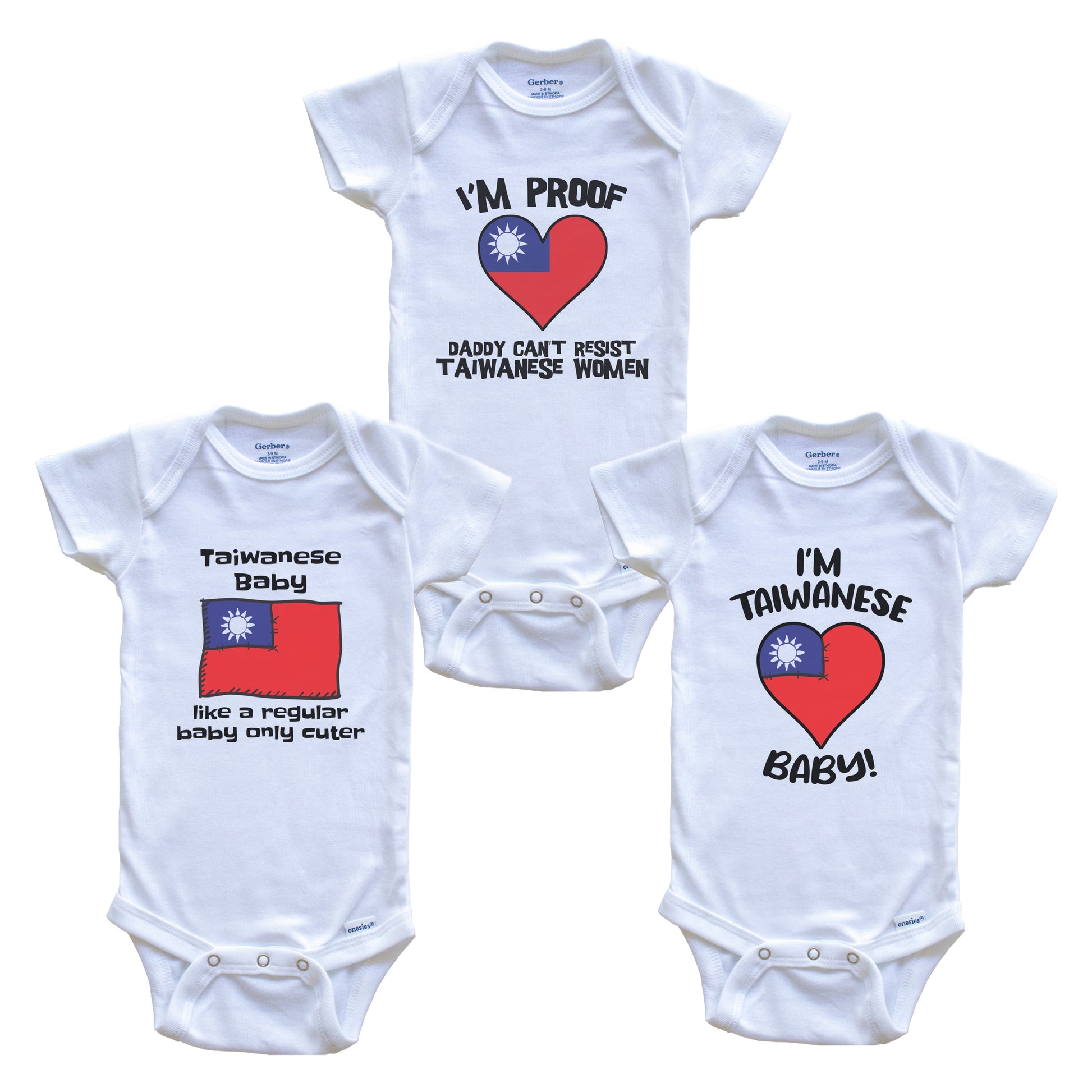 Mom is Taiwanese Baby Bodysuits Funny Taiwan Flag 3 Piece Gift Set