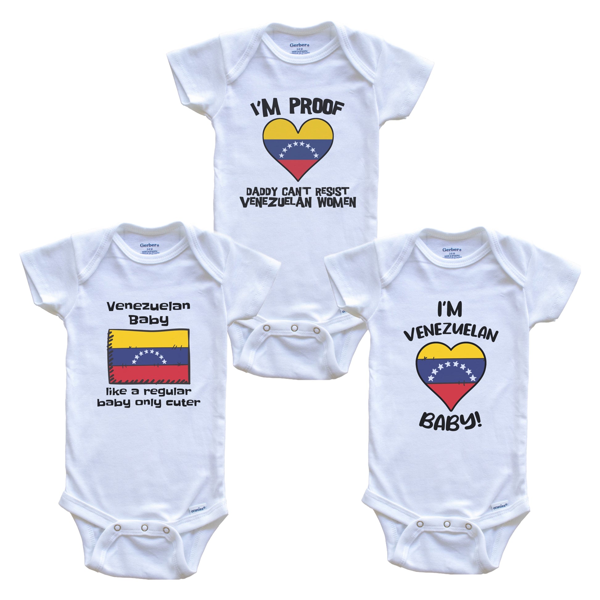 Mom is Venezuelan Baby Bodysuits Funny Venezuela Flag 3 Piece Gift Set
