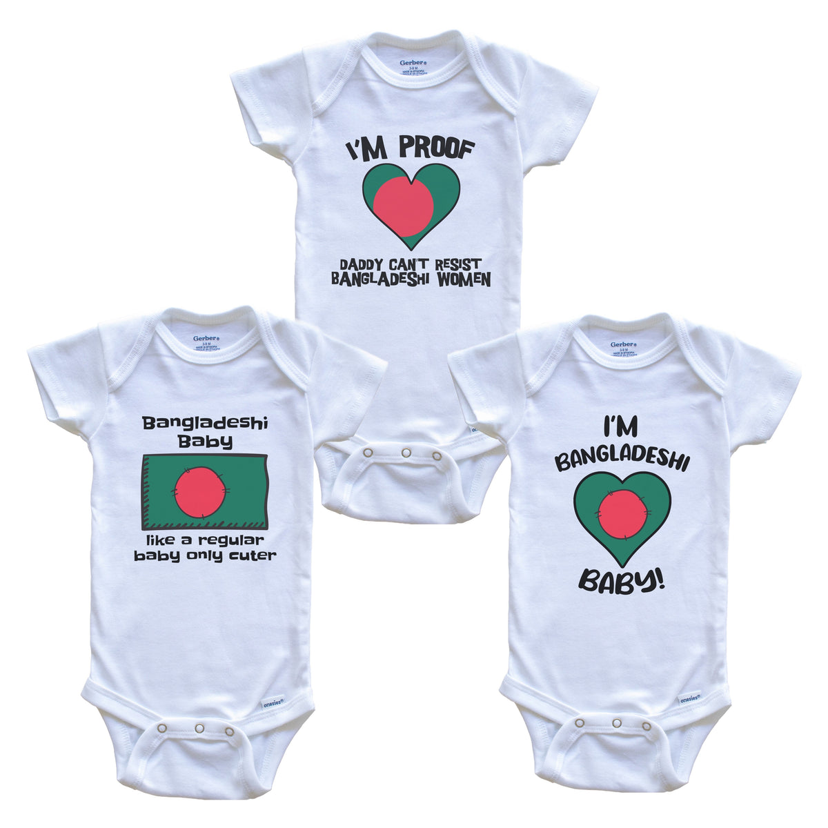 Mom is Bangladeshi Baby Bodysuits Funny Bangladesh Flag 3 Piece Gift Set