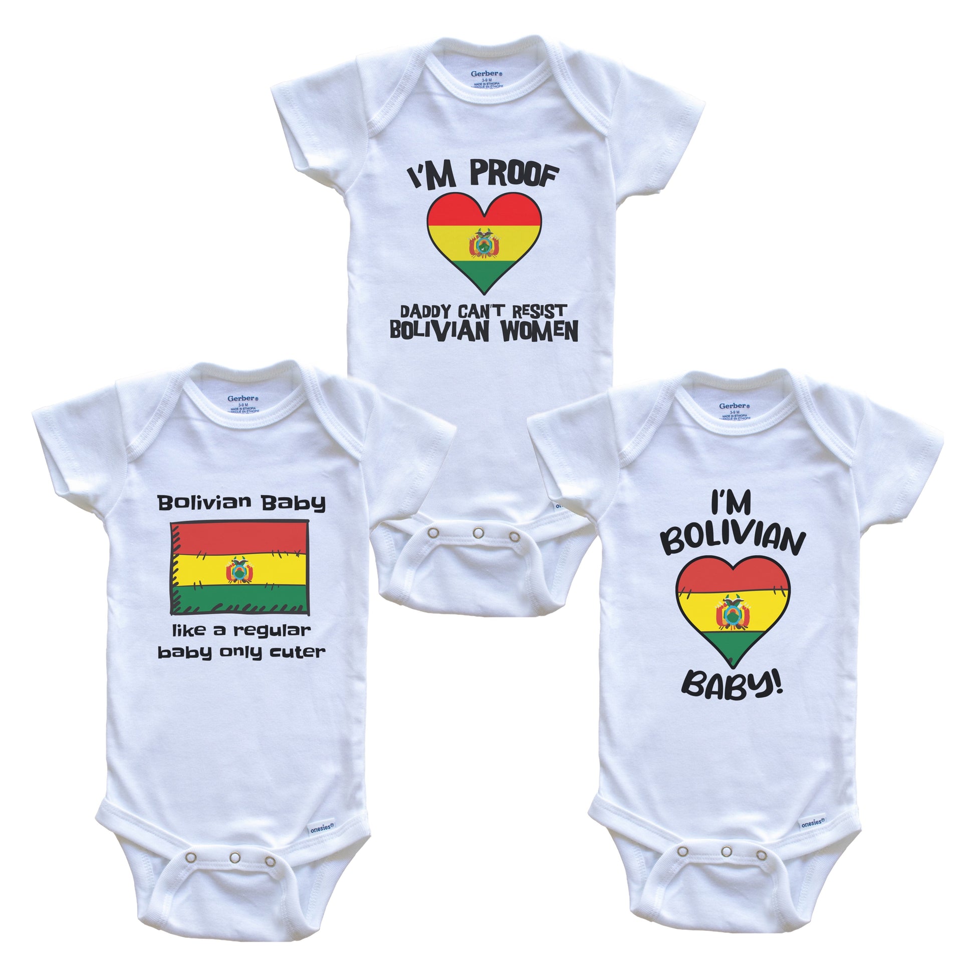 Mom is Bolivian Baby Bodysuits Funny Bolivia Flag 3 Piece Gift Set