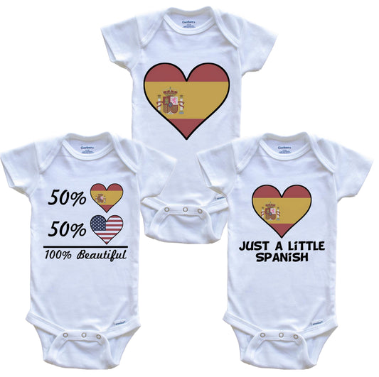Spanish American Heart Flag Baby Bodysuit Bundle (3 Piece Set)