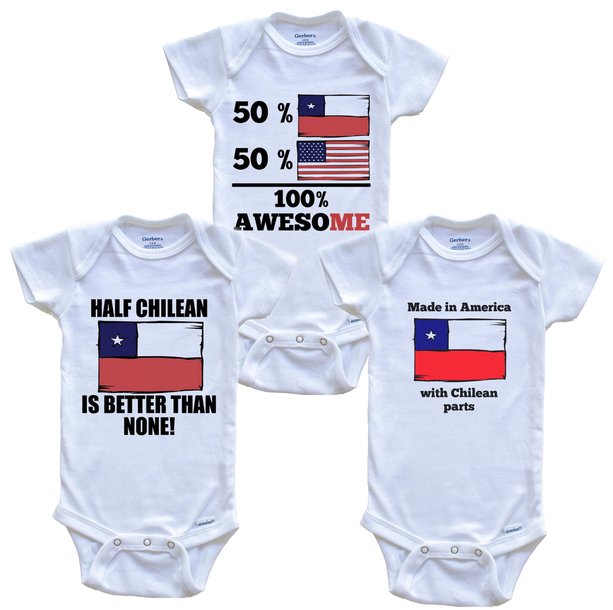 Chilean American Baby Bodysuit Bundle (3 Piece Set)