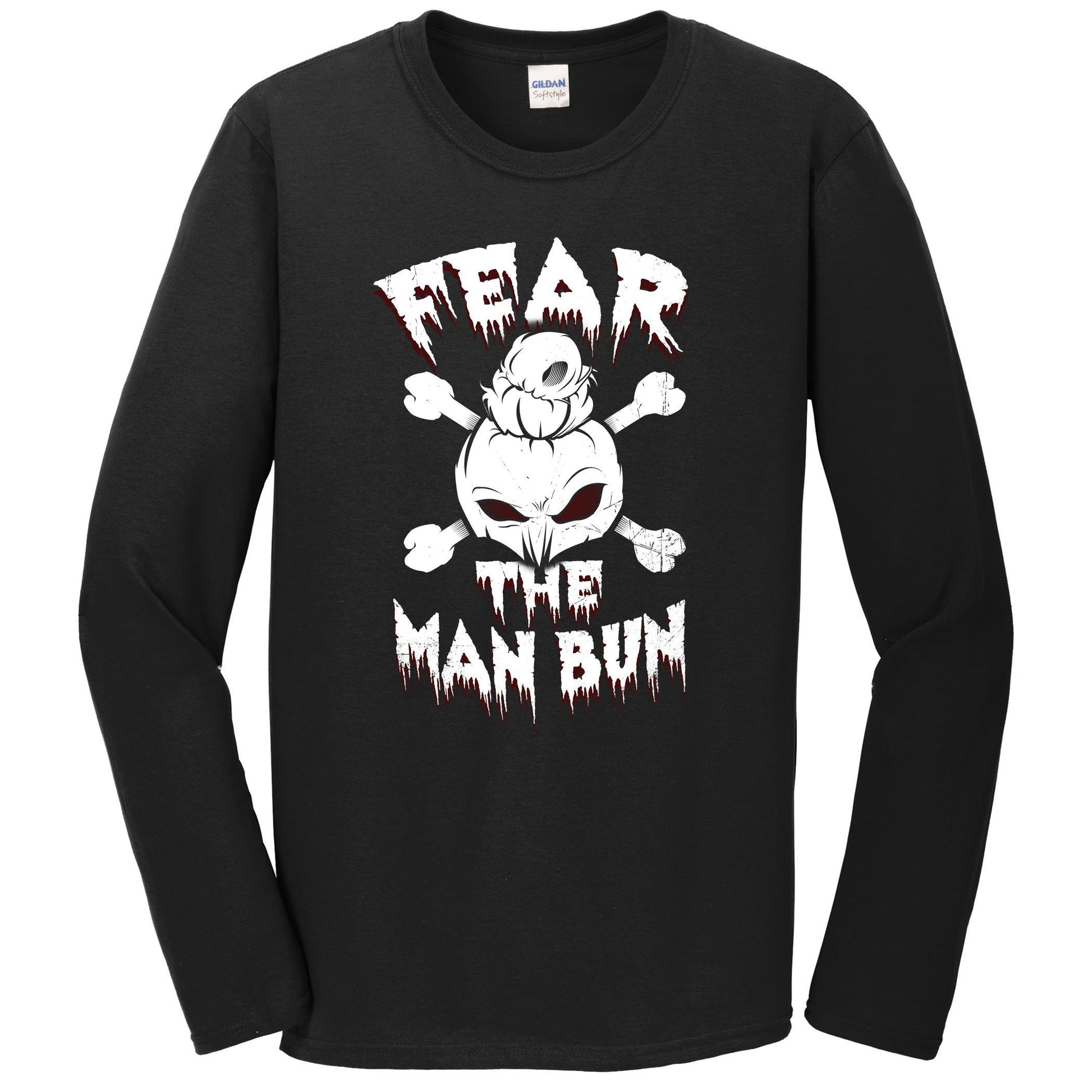 Man Bun Shirt - Fear The Man Bun Pumpkin Skull Halloween Long Sleeve T-Shirt