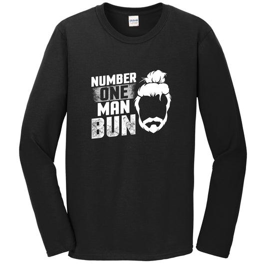 Man Bun Shirt - Number One Man Bun Funny Best Man Bun Long Sleeve T-Shirt