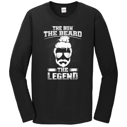 Man Bun Shirt - The Bun The Beard The Legend Funny Man Bun Long Sleeve T-Shirt